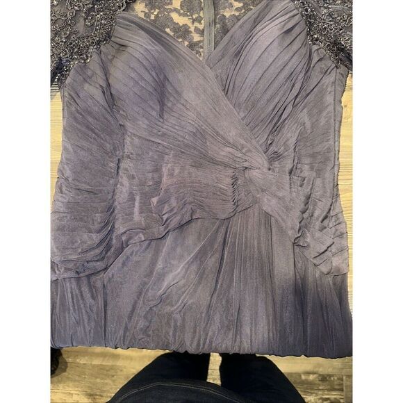 New LA FEMME Ruched Twist Column Gown In Gunmetal Size 16 Retail $438. 14 - Picture 11 of 16